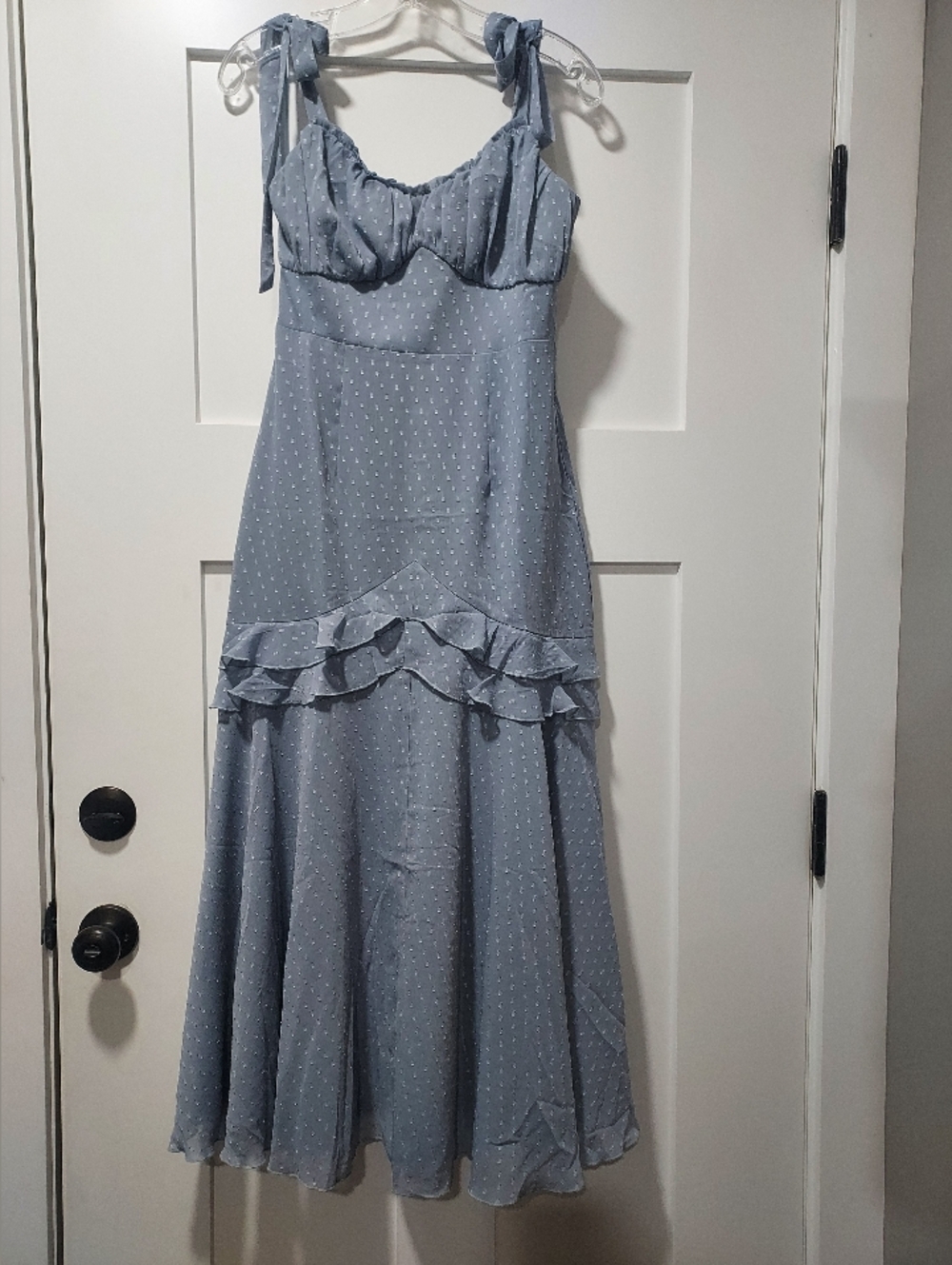 Two Sisters Tie Strap Blue Swiss Dot Maxi Dress Small US 4 AUS 8 Summer Wedding